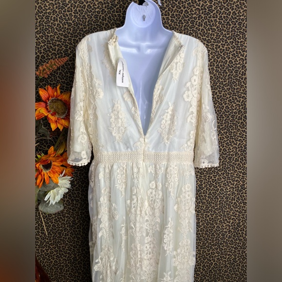 🦋B2G1🦋Vintage Style Antique Ivory Embroidered Lace Modest Midi Dress NWOT - Picture 11 of 14